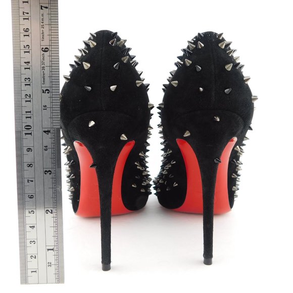 CHRISTIAN LOUBOUTIN Black Spike Suede Leather Heel Pumps 39 - Picture 7 of 10